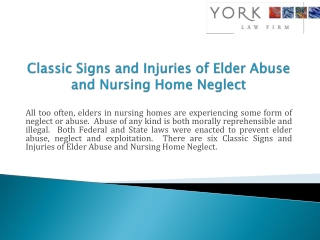 Classic Signs and Injuries of Elder Abuse and Nursing Home Neglect