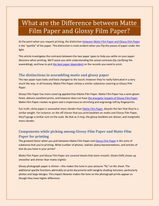 What are the Difference between Matte Film Paper and Glossy Film Paper?