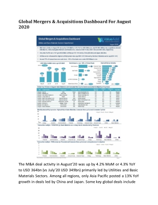 Global Mergers & Acquisitions Dashboard For August 2020