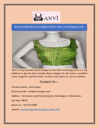 Buy Brocade Blouse Designs Online USA | Anvisvogue.com
