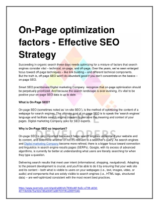 On-Page optimization factors - Effective SEO Strategy