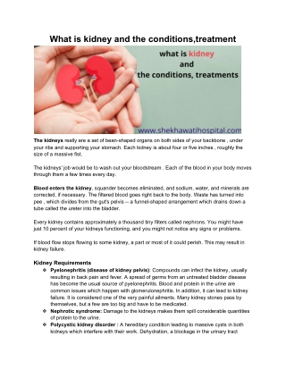 What is kidney and the condition , treatment.