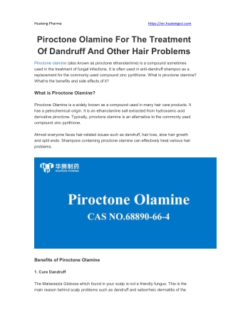 Piroctone Olamine For The Treatment Of Dandruff And Other Hair Problems