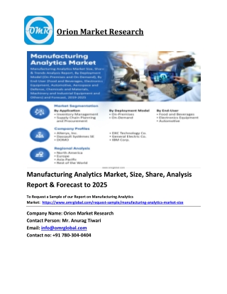 Manufacturing Analytics Market Trends, Size, Competitive Analysis and Forecast 2019-2025