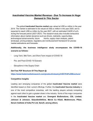 World Leading Companies Involved In The Growing Inactivated Vaccine Market 2021 - 2027