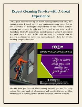 Expert Cleaning Service With A Great Experience