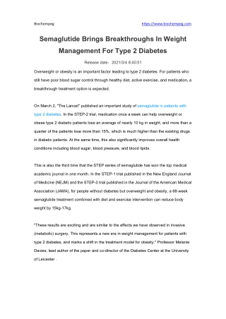 Semaglutide Brings Breakthroughs In Weight Management For Type 2 Diabetes