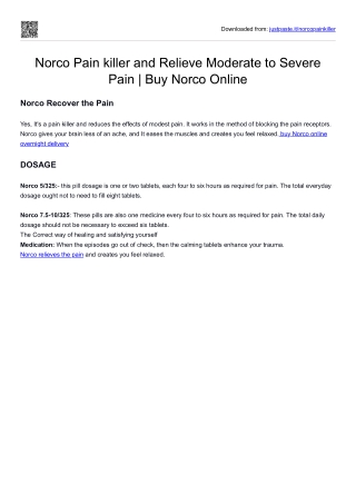 Norco Pain killer and Relieve Moderate to Severe Pain | Buy Norco Online