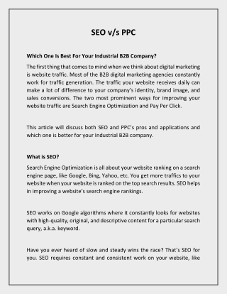 SEO Vs. PPC