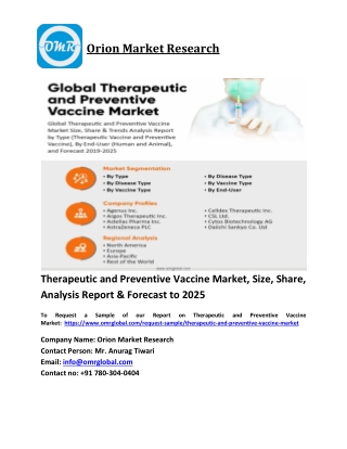 Therapeutic and Preventive Vaccine Market Trends, Size, Competitive Analysis and Forecast 2019-2025