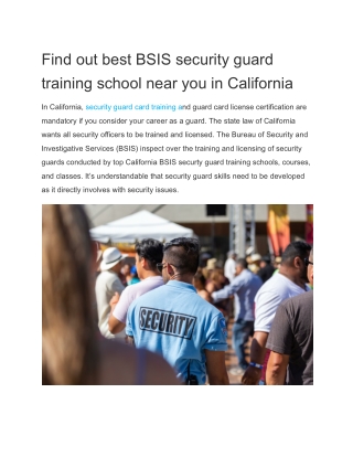 Find out best BSIS security guard training school near you in California