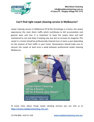 Can’t find right carpet cleaning service in Melbourne?