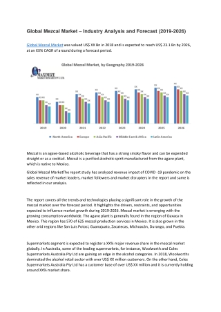 Global Mezcal Market – Industry Analysis and Forecast (2019-2026)