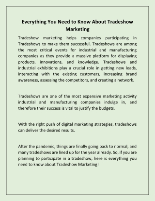 Everything You Need to Know About Tradeshow Marketing