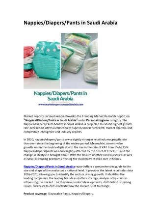 Saudi Arabia Nappies/Diapers/Pants Market Opportunity and Forecast 2025