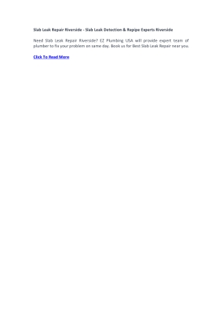 Slab Leak Repair Riverside - Slab Leak Detection & Repipe Experts Riverside