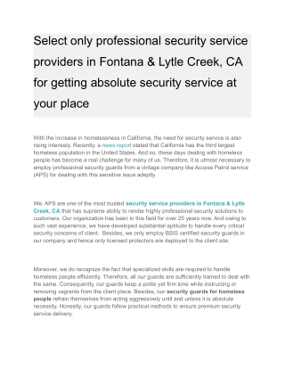 Select only professional security service providers in Fontana & Lytle Creek, CA for getting absolute security service a