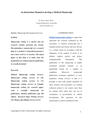 An Instruction Manual to develop a Medical Manuscript