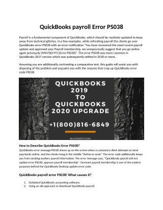 QuickBooks Error PS038- Can't Update QB Payroll