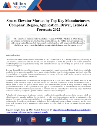 Smart Elevator Market by Top Key Manufacturers, Company, Region, Application, Driver, Trends & Forecasts 2022