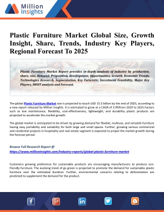 Plastic Furniture Market Share, Revenue, Drivers, Trends And Influence Factors Historical & Forecast Till 2025