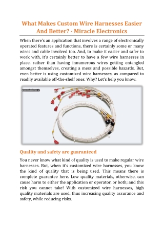 What Makes Custom Wire Harnesses Easier And Better - Miracle Electronics