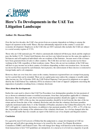 Here’s To Developments in the UAE Tax Litigation Landscape