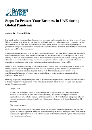 Steps To Protect Your Business in UAE during Global Pandemic