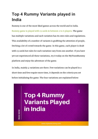 Top 4 Rummy Variants played in India