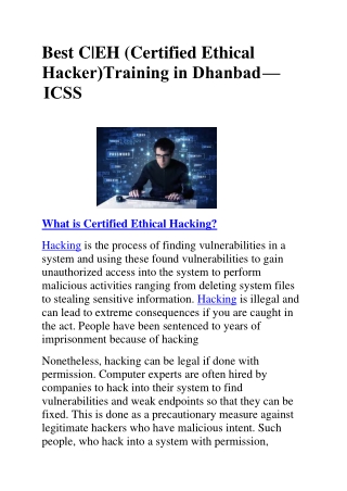 Best C|EH (Certified Ethical  Hacker)Training in Dhanbad —  ICSS