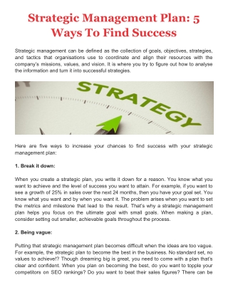 Strategic Management Plan: 5 Ways To Find Success