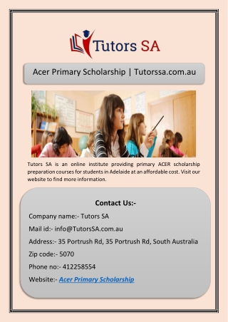 Acer Primary Scholarship | Tutorssa.com.au