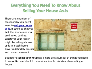 Everything You Need To Know About Selling Your House As-is