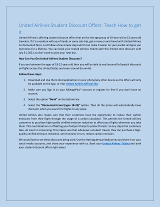 United Airlines Student Discount Offers