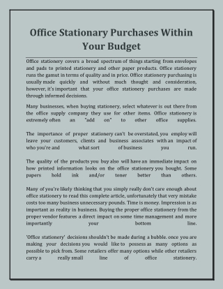 Office Stationary Purchases Within Your Budget