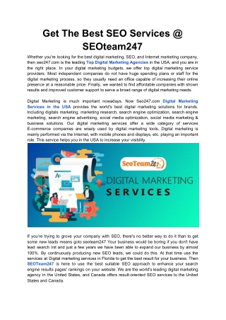 Get The Best SEO Services @ SEOteam247