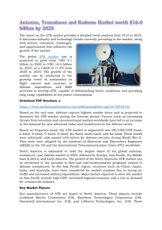 Antenna, Transducer and Radome Market worth $16.0 billion by 2025