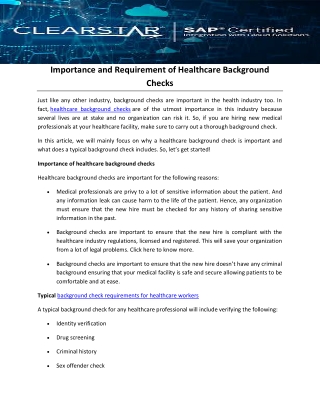 Importance and Requirement of Healthcare Background Checks