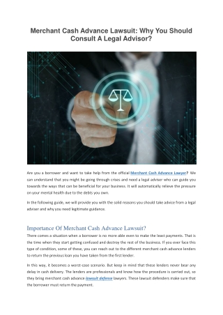 Merchant Cash Advance Lawsuit: Why You Should Consult A Legal Advisor?