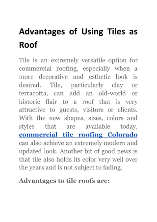 Advantages of Using Tiles as Roof