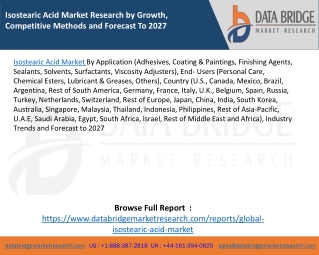 Isostearic Acid Market Research by Growth, Competitive Methods and Forecast To 2027