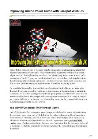 Improving Online Poker Game with Jackpot Wish UK