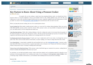 Key Factors to Know About Using a Pressure Cooker