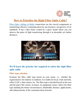 How to Prioritize the Right Fiber Optic Cable?