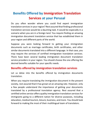 Benefits Offered by Immigration Translation Services at your Perusal