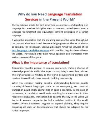 Why do you Need Language Translation Services in the Present World?