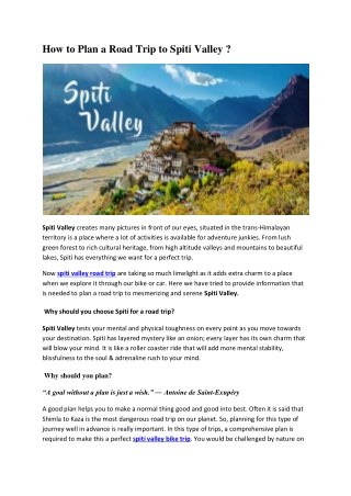 How to Plan a Road Trip to Spiti Valley ?