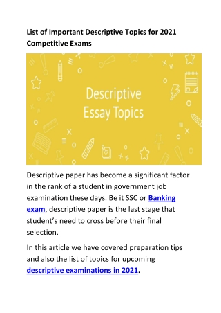 List of Important Descriptive Topics for 2021Exams