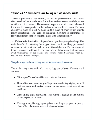 Yahoo 24 *7 number: How to log out of Yahoo mail!