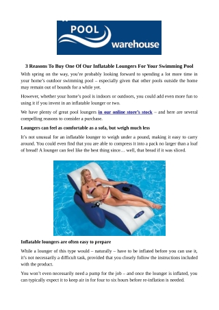 3 Reasons To Buy One Of Our Inflatable Loungers For Your Swimming Pool